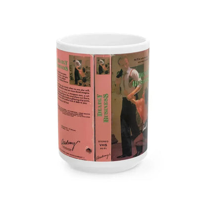 DEADLY BUSINESS (VHS COVER) - White Coffee Mug 15oz - Go Mug Yourself