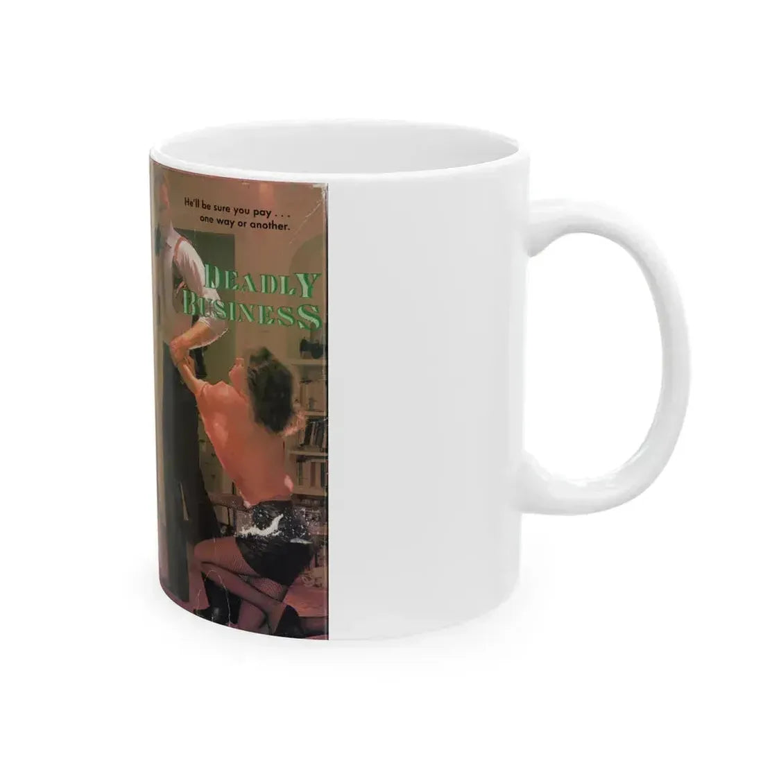 DEADLY BUSINESS (VHS COVER) - White Coffee Mug - Go Mug Yourself