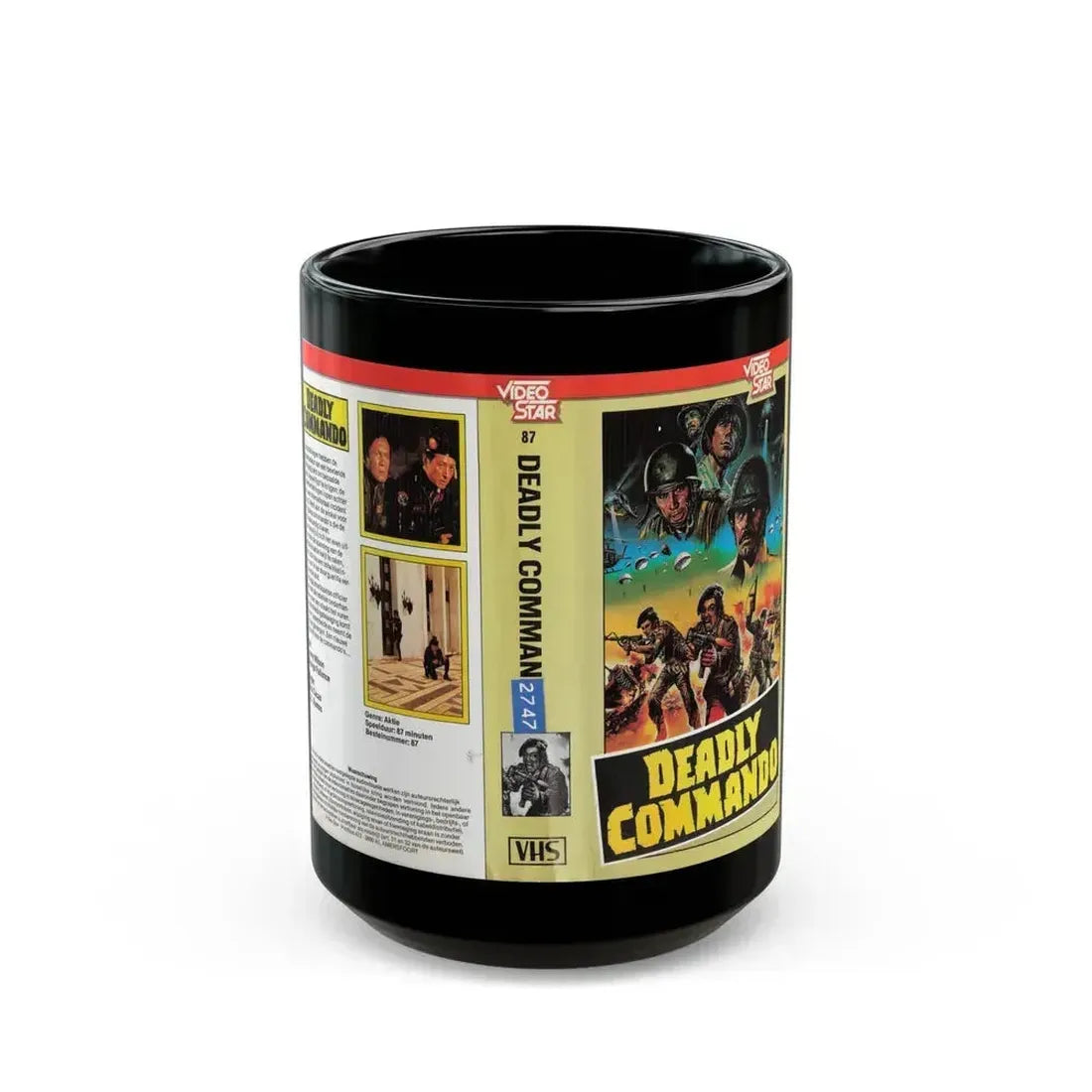 DEADLY COMMANDO (VHS COVER) - Black Coffee Mug 15oz - Go Mug Yourself