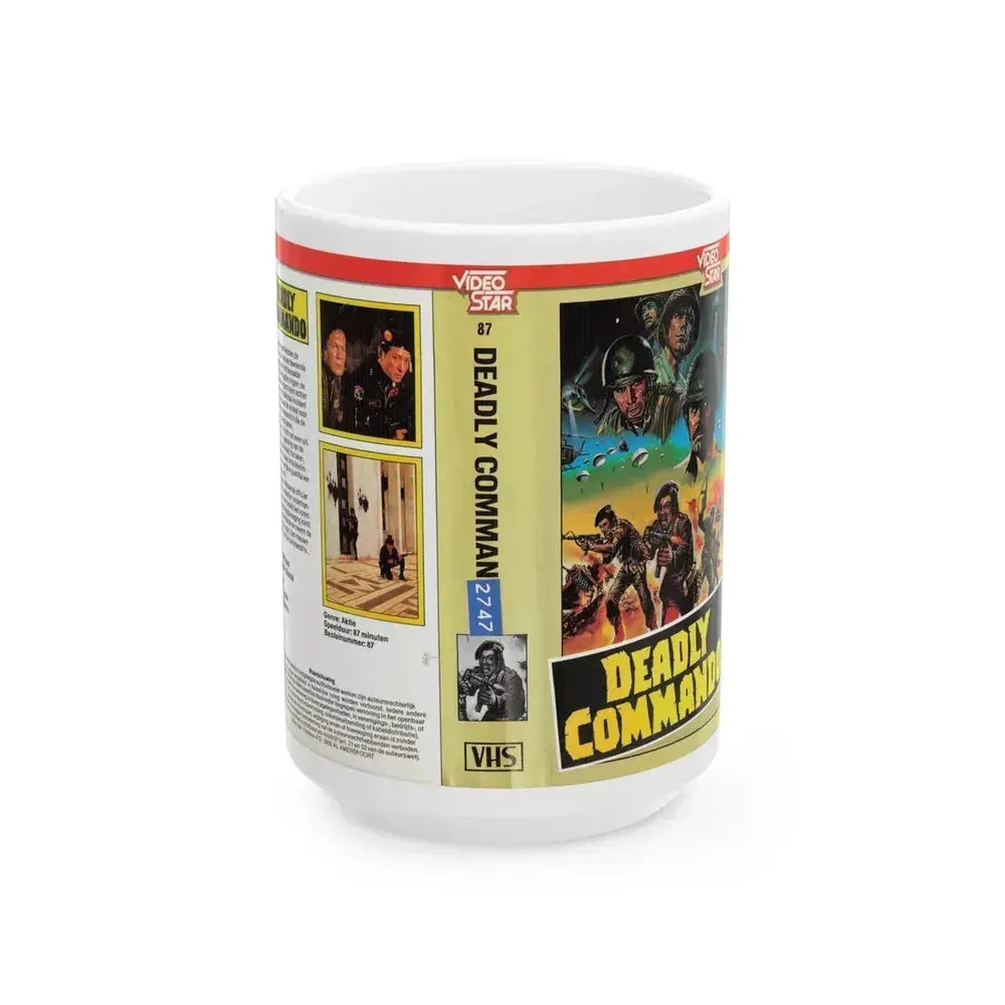 DEADLY COMMANDO (VHS COVER) - White Coffee Mug 15oz - Go Mug Yourself