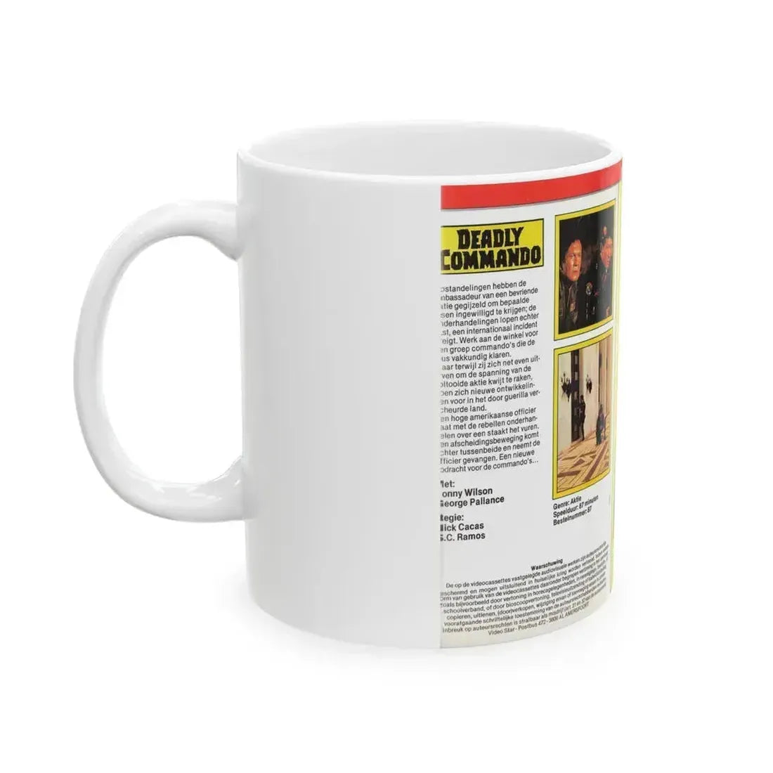 DEADLY COMMANDO (VHS COVER) - White Coffee Mug - Go Mug Yourself