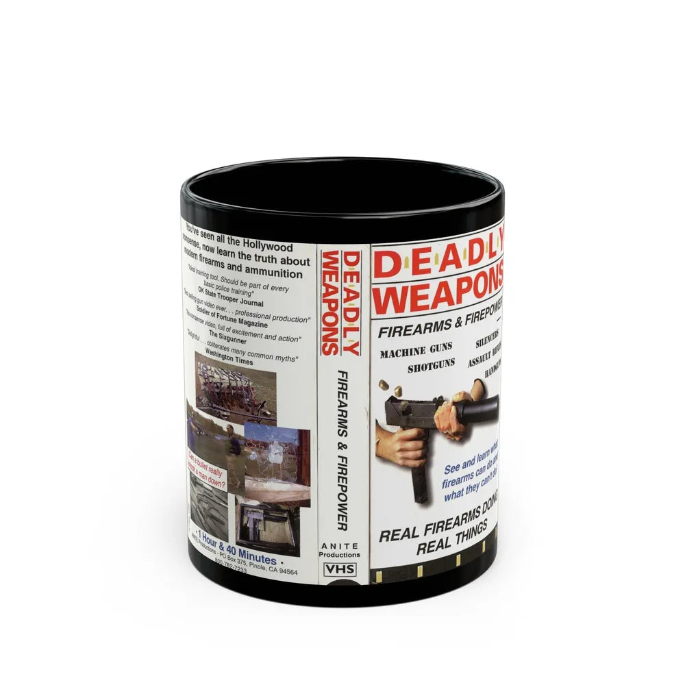 DEADLY WEAPONS FIREARMS AND FIREPOWER (VHS COVER) - Black Coffee Mug-11oz-Go Mug Yourself