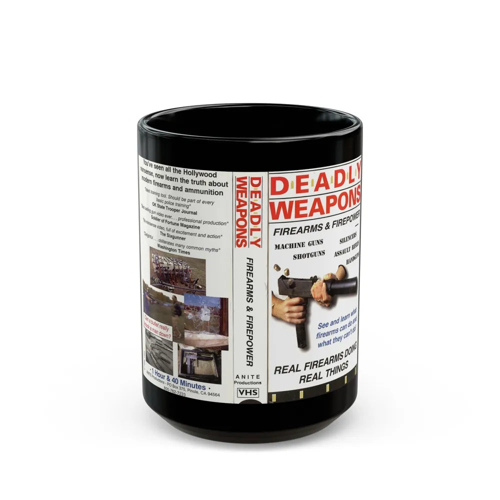 DEADLY WEAPONS FIREARMS AND FIREPOWER (VHS COVER) - Black Coffee Mug-15oz-Go Mug Yourself