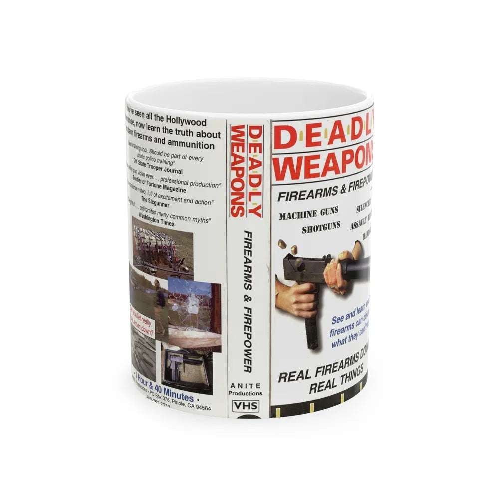 DEADLY WEAPONS FIREARMS AND FIREPOWER (VHS COVER) - White Coffee Mug-11oz-Go Mug Yourself