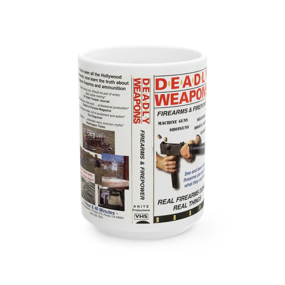 DEADLY WEAPONS FIREARMS AND FIREPOWER (VHS COVER) - White Coffee Mug-15oz-Go Mug Yourself