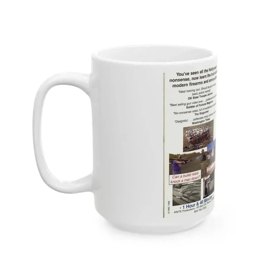DEADLY WEAPONS FIREARMS AND FIREPOWER (VHS COVER) - White Coffee Mug - Go Mug Yourself
