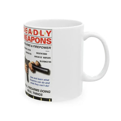 DEADLY WEAPONS FIREARMS AND FIREPOWER (VHS COVER) - White Coffee Mug - Go Mug Yourself