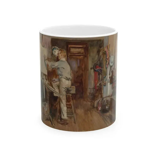 Dean Cornwell Painting in his Studio, 1920 - White Coffee Mug 11oz - Go Mug Yourself