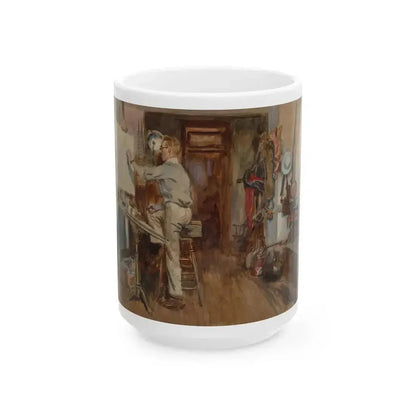 Dean Cornwell Painting in his Studio, 1920 - White Coffee Mug 15oz - Go Mug Yourself
