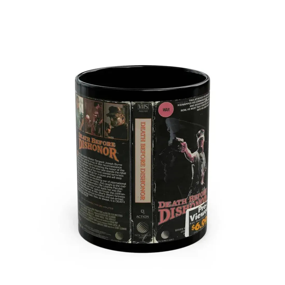 DEATH BEFORE DISHONOR (VHS COVER) - Black Coffee Mug 11oz - Go Mug Yourself