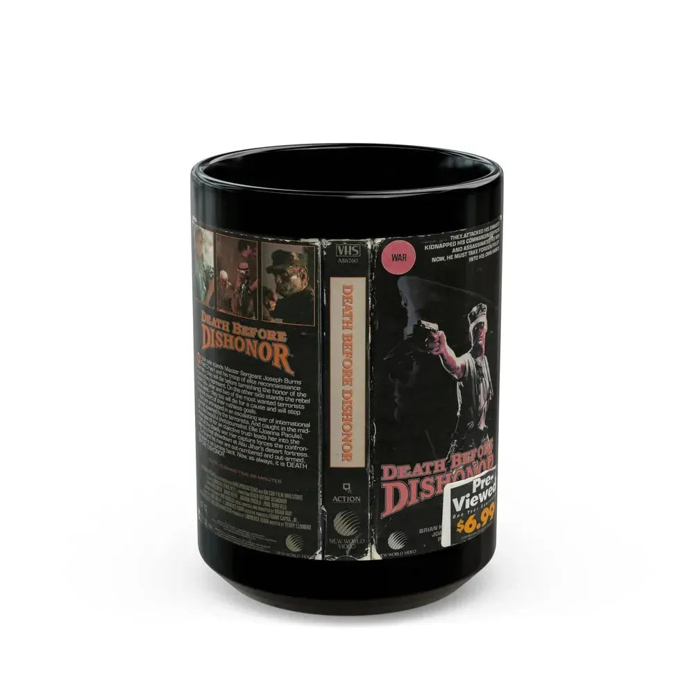 DEATH BEFORE DISHONOR (VHS COVER) - Black Coffee Mug 15oz - Go Mug Yourself