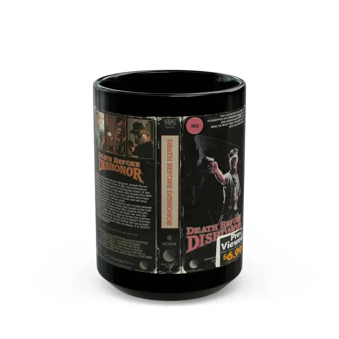 DEATH BEFORE DISHONOR (VHS COVER) - Black Coffee Mug 15oz - Go Mug Yourself