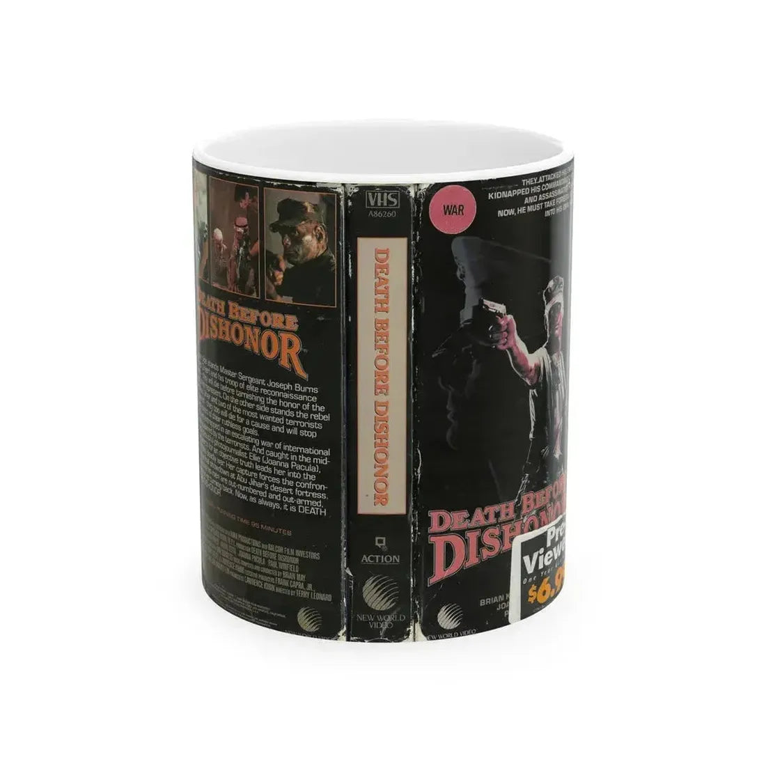 DEATH BEFORE DISHONOR (VHS COVER) - White Coffee Mug 11oz - Go Mug Yourself