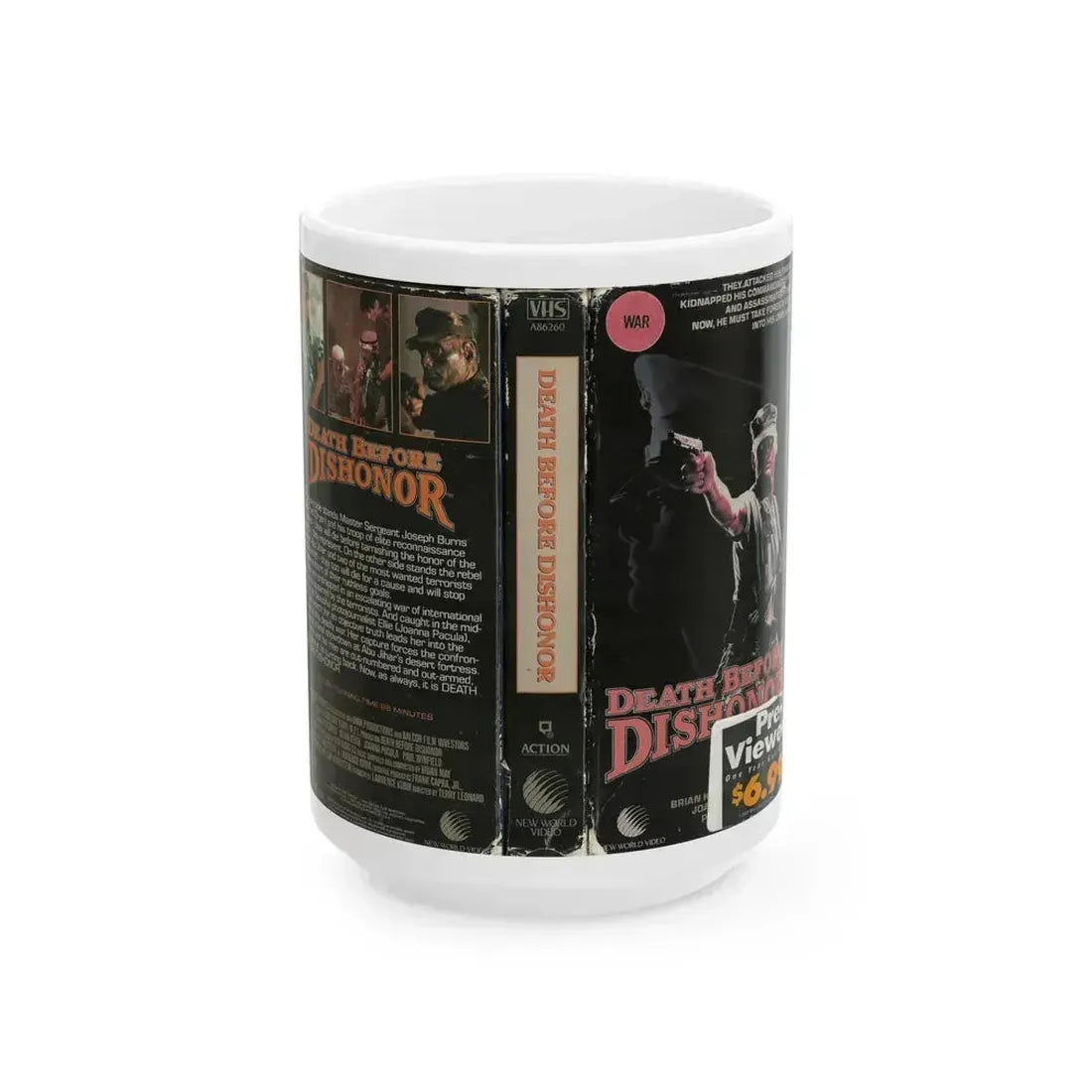 DEATH BEFORE DISHONOR (VHS COVER) - White Coffee Mug 15oz - Go Mug Yourself