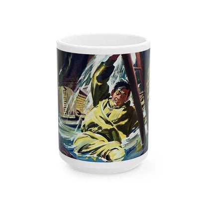 Death Below Decks by Brian Cleeve, The Saturday Evening Post, 1957 - White Coffee Mug 15oz - Go Mug Yourself