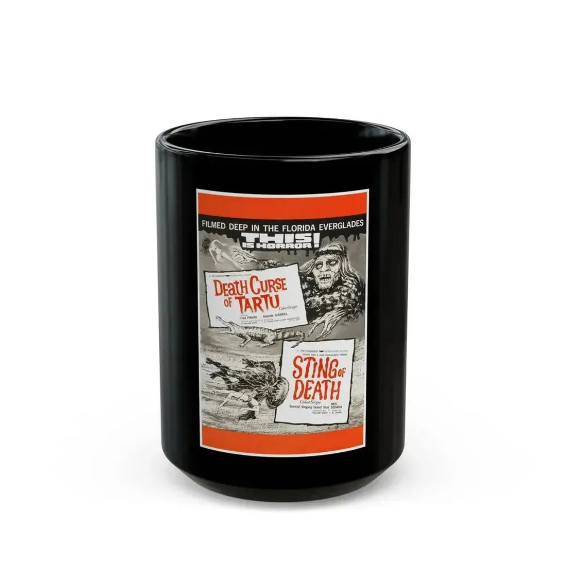 DEATH CURSE OF TARTU + STING OF DEATH 1966 Movie Poster - Black Coffee Mug 15oz - Go Mug Yourself