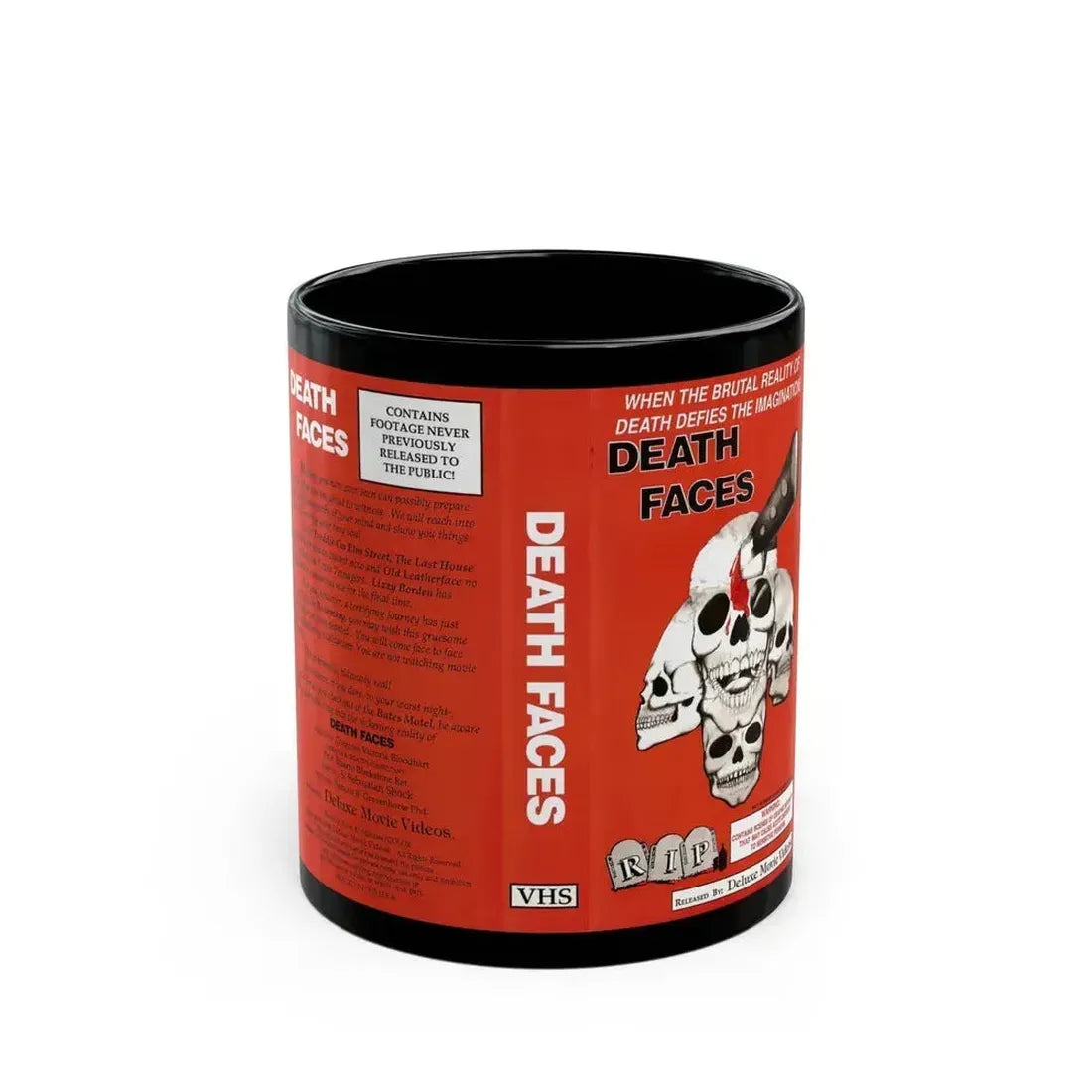 DEATH FACES (VHS COVER) - Black Coffee Mug 11oz - Go Mug Yourself