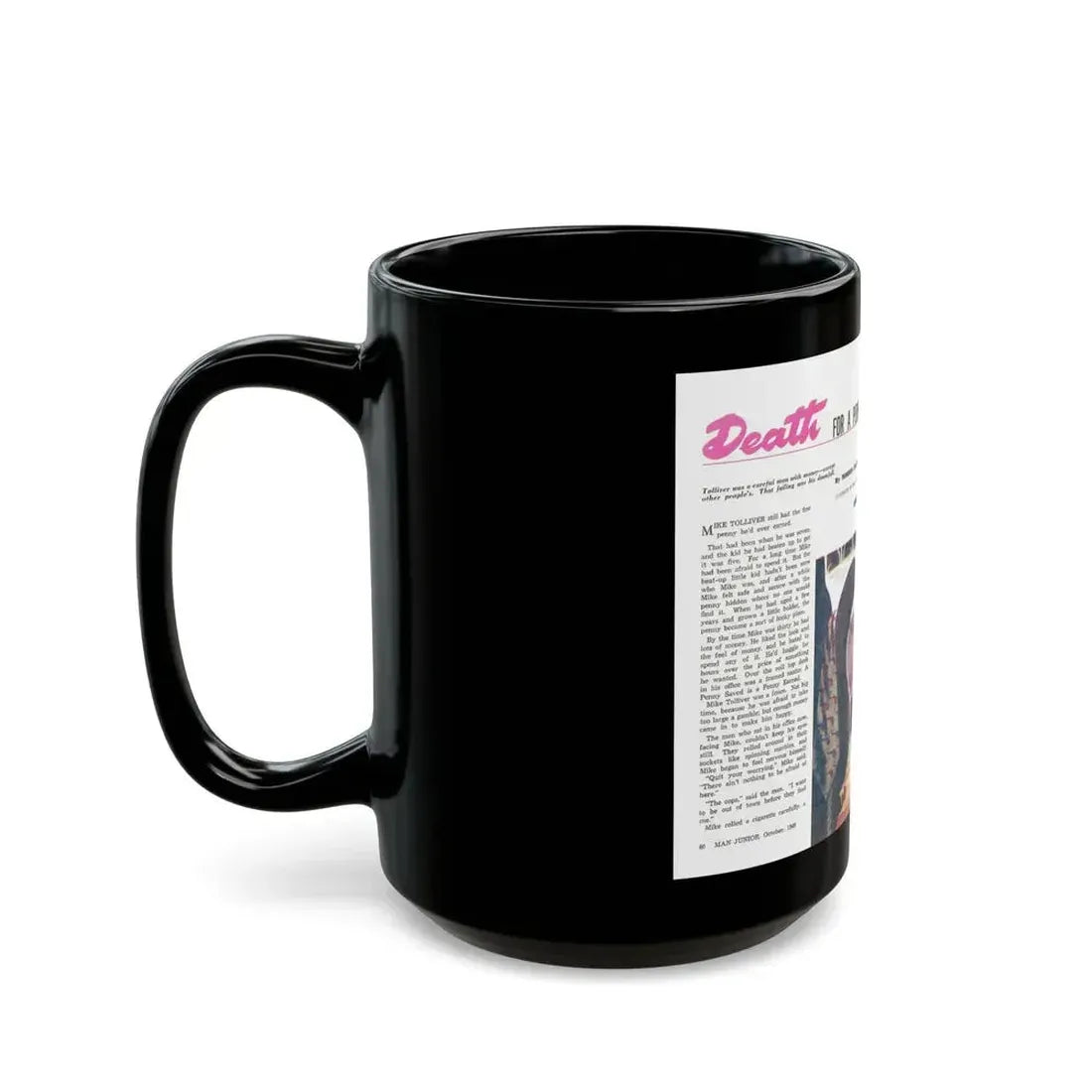 Death for a Penny, Man Junior, October 1948 - Black Coffee Mug - Go Mug Yourself