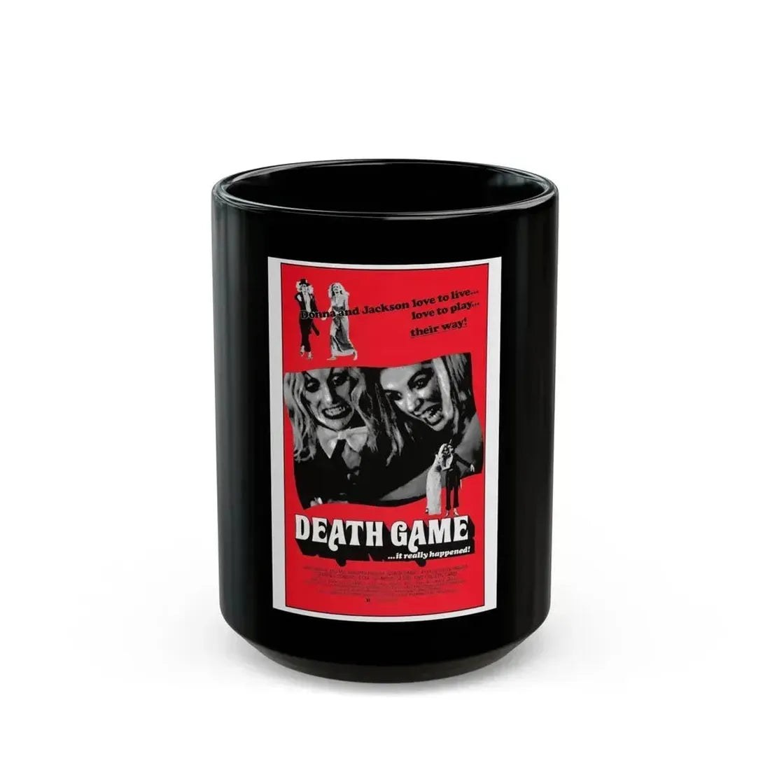 DEATH GAME 1977 Movie Poster - Black Coffee Mug 15oz - Go Mug Yourself