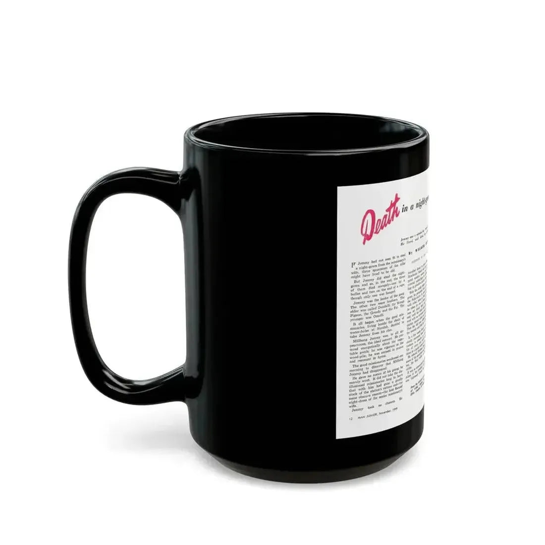 Death in a night-gown, Man Junior, November 1949 - Black Coffee Mug - Go Mug Yourself