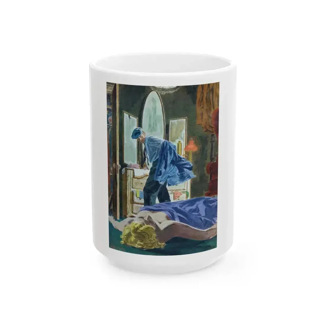 Death is my Lodger, Argosy, October 1955 - White Coffee Mug 15oz - Go Mug Yourself