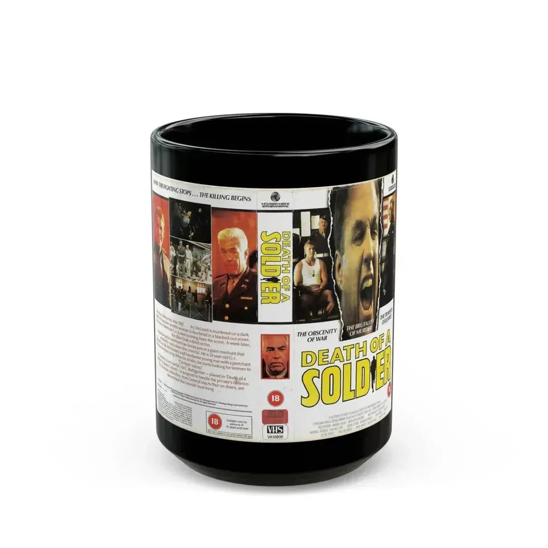 DEATH OF A SOLDIER (VHS COVER) - Black Coffee Mug 15oz - Go Mug Yourself
