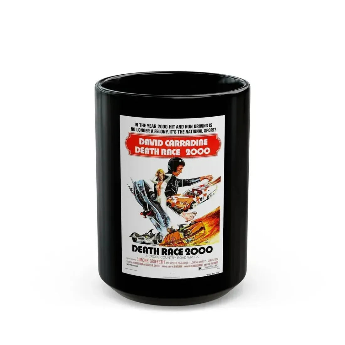 DEATH RACE 2000 1975 Movie Poster - Black Coffee Mug 15oz - Go Mug Yourself