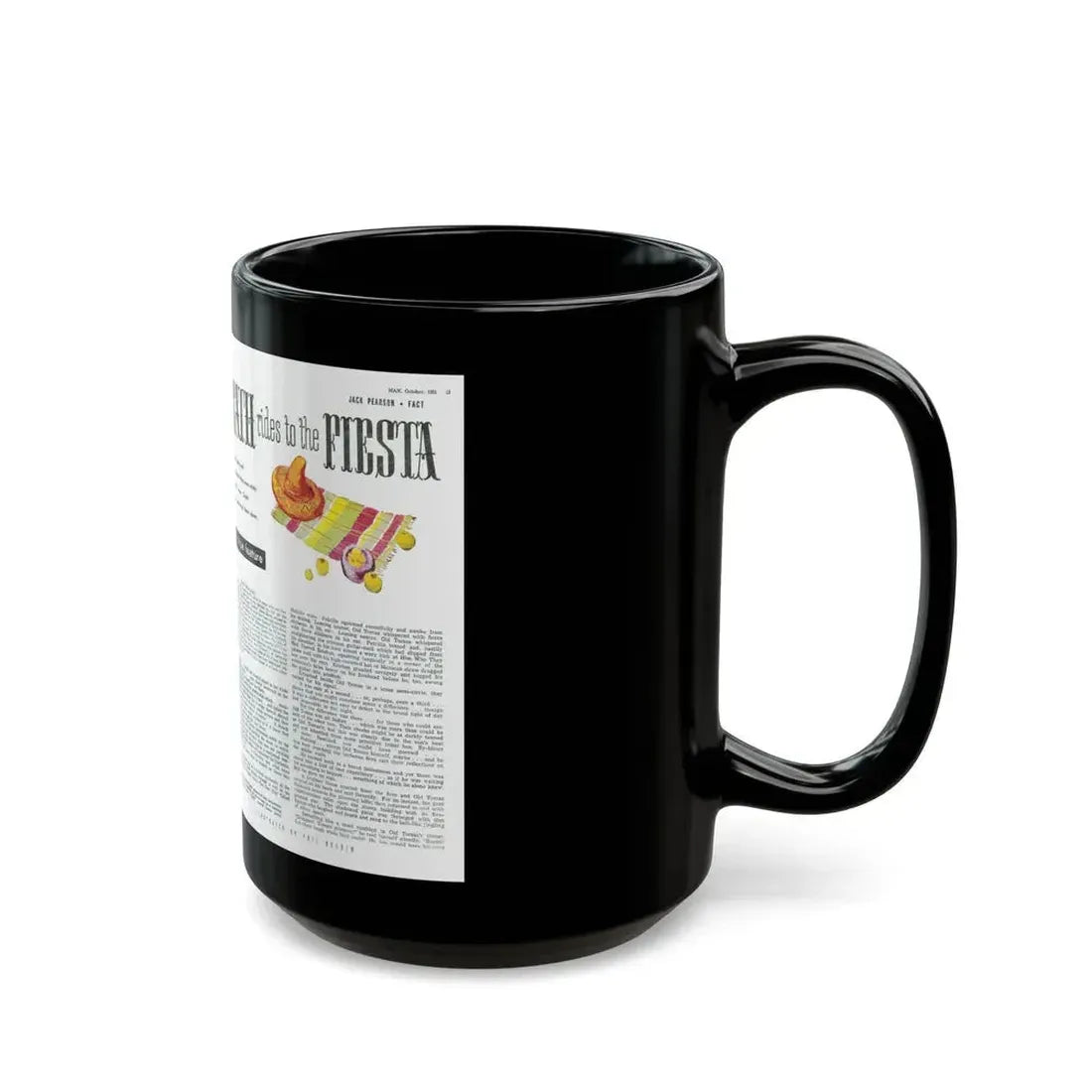 Death rides to the Fiesta, Man Junior, October 1951 - Black Coffee Mug - Go Mug Yourself