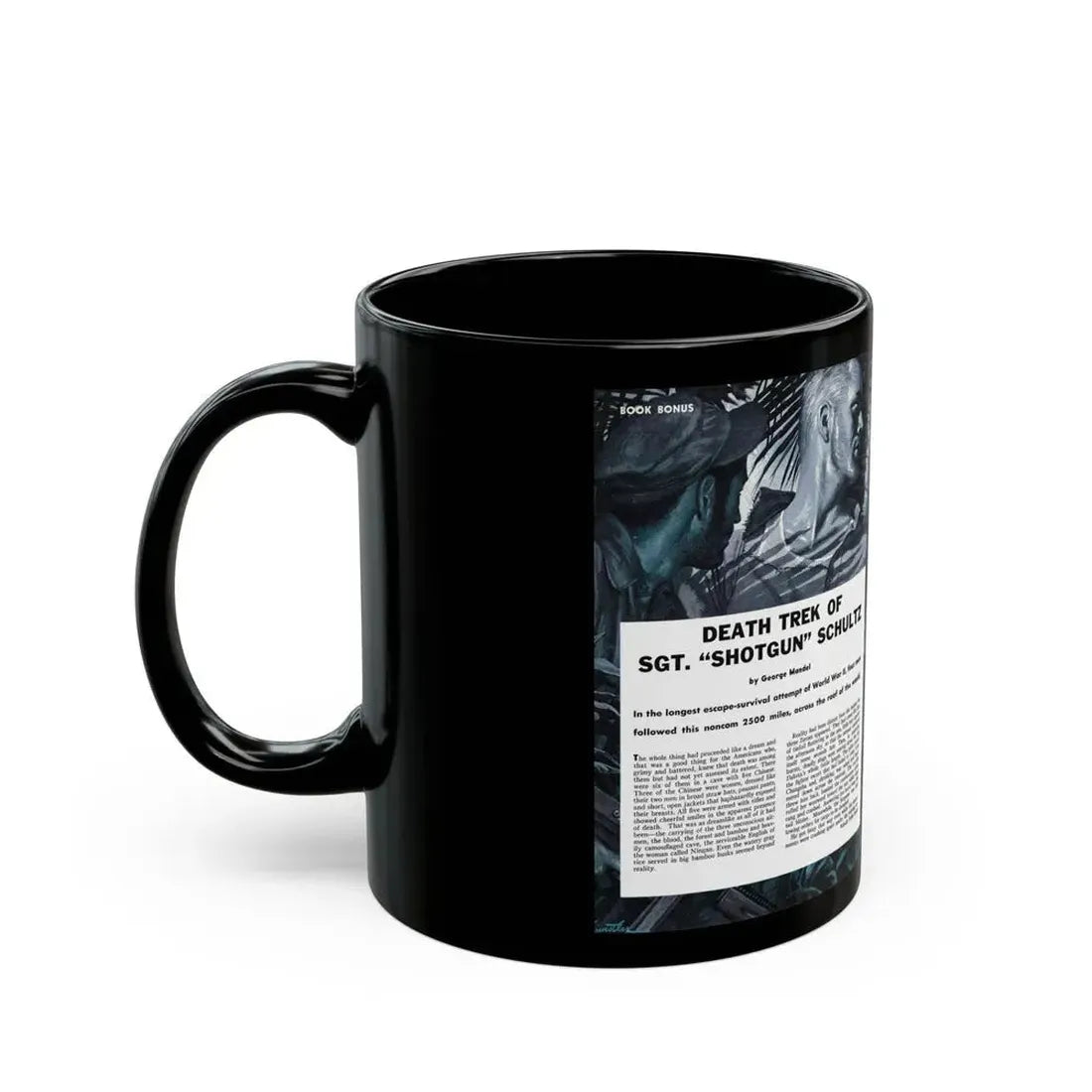 Death Trek Of Sgt. 'Shotgun' Schultz, For Men Only, February 1959 - Black Coffee Mug - Go Mug Yourself