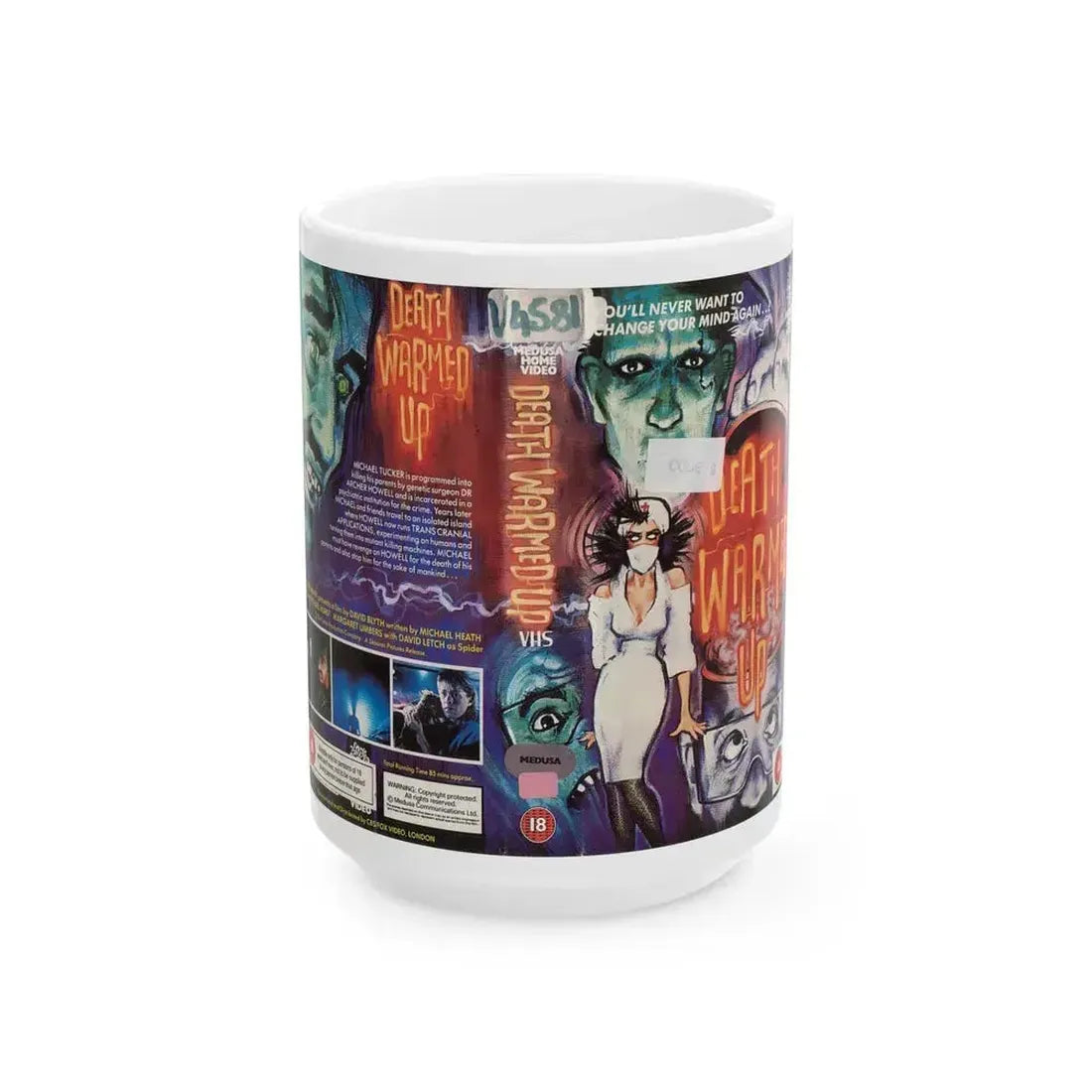 DEATH WARMED UP MEDUSA HOME VIDEO (VHS COVER) - White Coffee Mug 15oz - Go Mug Yourself