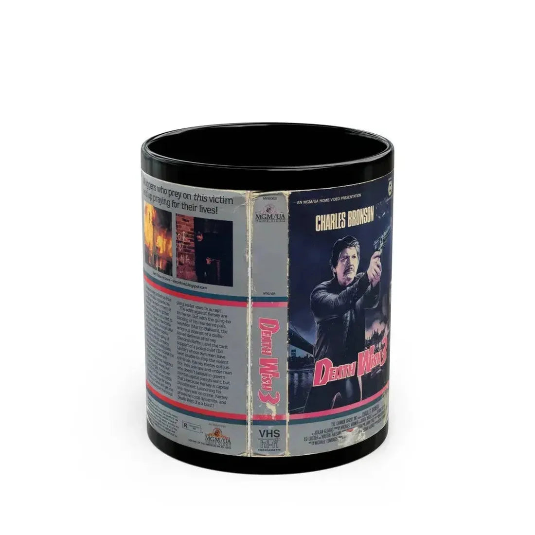 DEATH WISH 3 CHARLES BRONSON (VHS COVER) - Black Coffee Mug 11oz - Go Mug Yourself