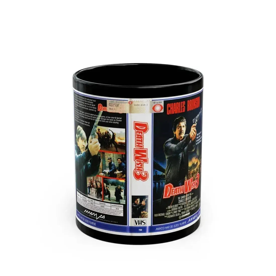 DEATH WISH 3 (VHS COVER) - Black Coffee Mug 11oz - Go Mug Yourself