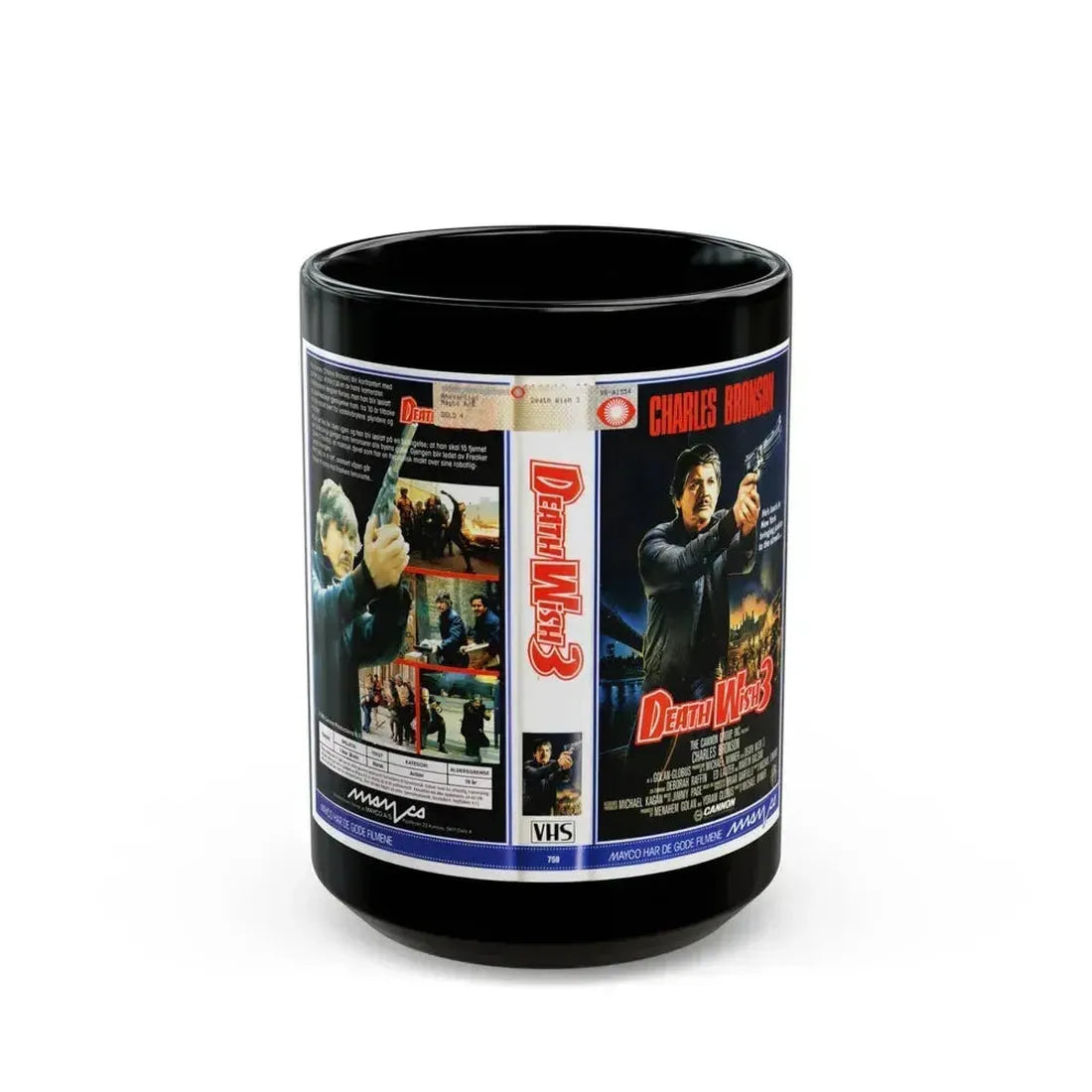 DEATH WISH 3 (VHS COVER) - Black Coffee Mug 15oz - Go Mug Yourself