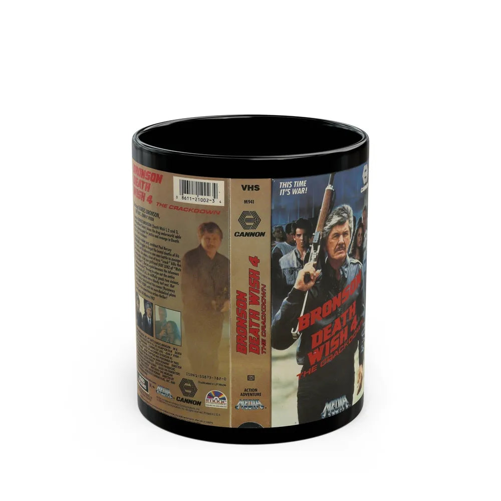 DEATH WISH 4 THE CRACKDOWN CANNON (VHS COVER) - Black Coffee Mug-11oz-Go Mug Yourself