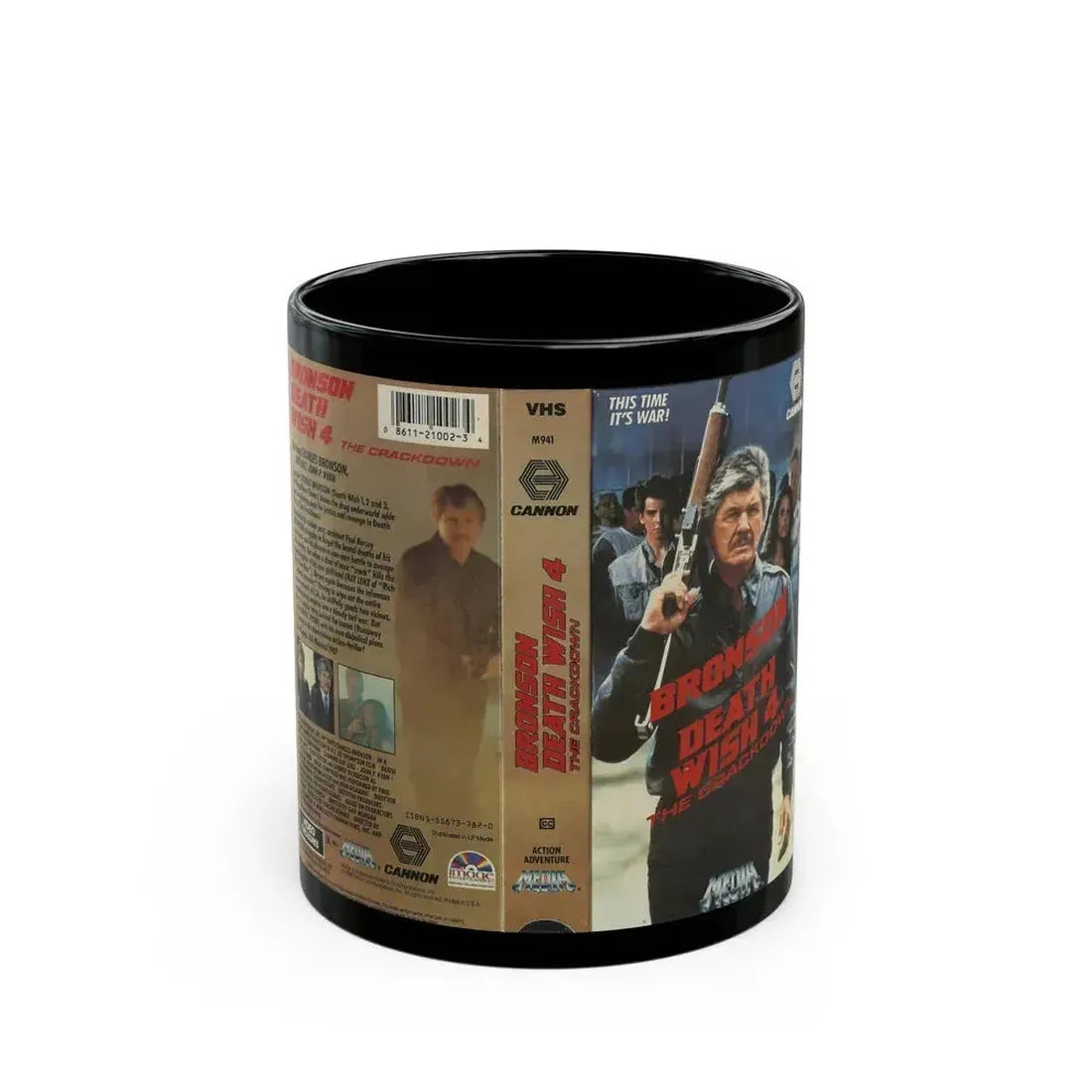 DEATH WISH 4 THE CRACKDOWN CANNON (VHS COVER) - Black Coffee Mug 11oz - Go Mug Yourself