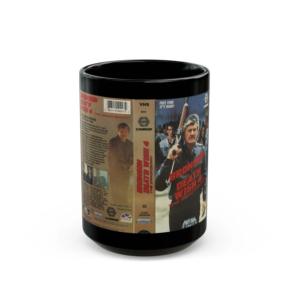 DEATH WISH 4 THE CRACKDOWN CANNON (VHS COVER) - Black Coffee Mug-15oz-Go Mug Yourself