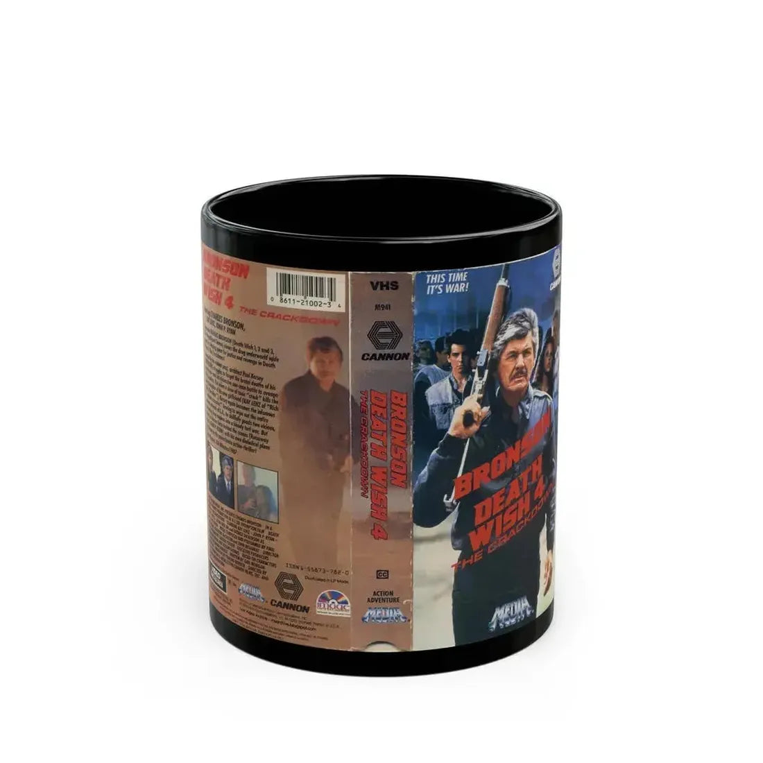 DEATH WISH 4 THE CRACKDOWN CHARLES BRONSON (VHS COVER) - Black Coffee Mug 11oz - Go Mug Yourself