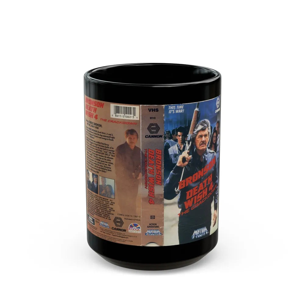 DEATH WISH 4 THE CRACKDOWN CHARLES BRONSON (VHS COVER) - Black Coffee Mug-15oz-Go Mug Yourself