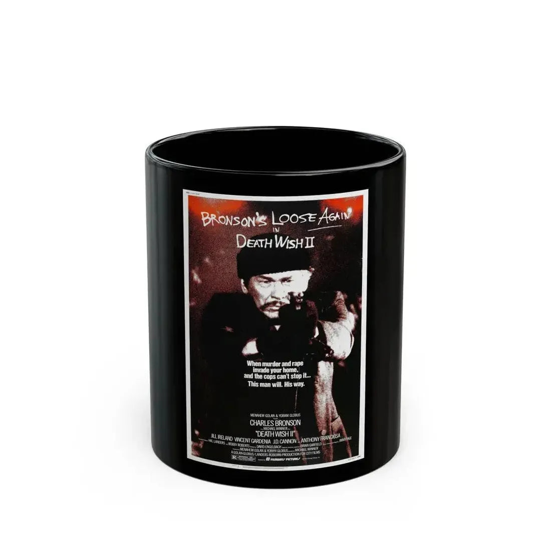 DEATH WISH II 1982 Movie Poster - Black Coffee Mug 11oz - Go Mug Yourself