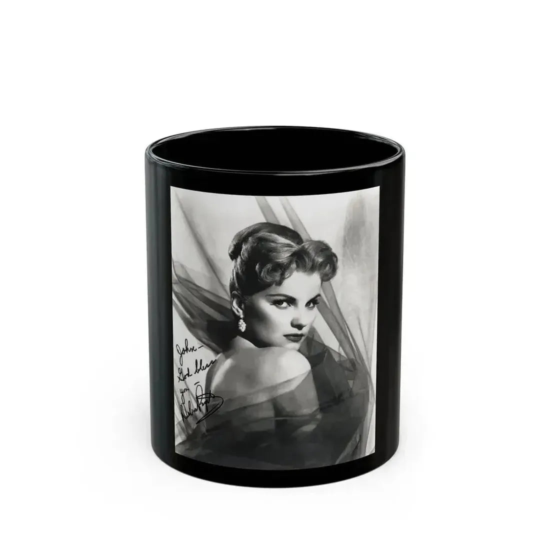 Debra Paget #04 - 8x10 B&W Glamour Portrait Upper Body Bare Shoulders Photo signed (Vintage Female Icon) Black Coffee Mug 11oz - Go Mug Yourself