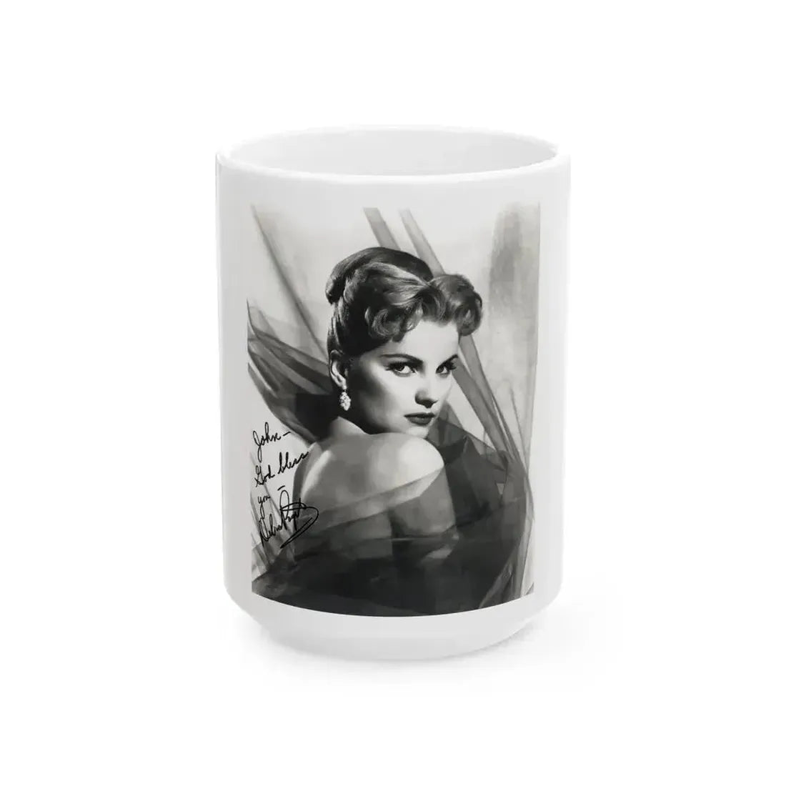 Debra Paget #04 - 8x10 B&W Glamour Portrait Upper Body Bare Shoulders Photo signed (Vintage Female Icon) White Coffee Mug 15oz - Go Mug Yourself