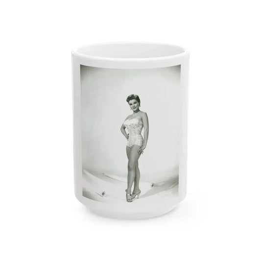Debra Paget #217 - Vintage B&W 8x10 Full Body Swimsuit Cheesecake Photo from late 50's 1 (Vintage Female Icon) White Coffee Mug 15oz - Go Mug Yourself