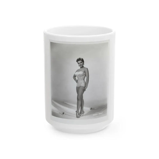 Debra Paget #217 - Vintage B&W 8x10 Full Body Swimsuit Cheesecake Photo from late 50's 2 (Vintage Female Icon) White Coffee Mug 15oz - Go Mug Yourself