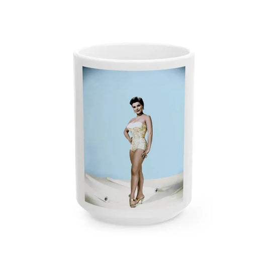 Debra Paget #217 - Vintage B&W 8x10 Full Body Swimsuit Cheesecake Photo from late 50's (Vintage Female Icon) White Coffee Mug 15oz - Go Mug Yourself
