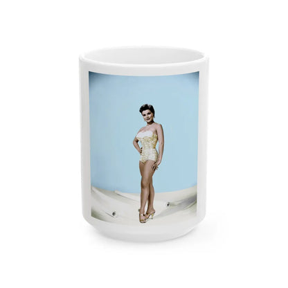 Debra Paget #217 - Vintage B&W 8x10 Full Body Swimsuit Cheesecake Photo from late 50's (Vintage Female Icon) White Coffee Mug-15oz-Go Mug Yourself