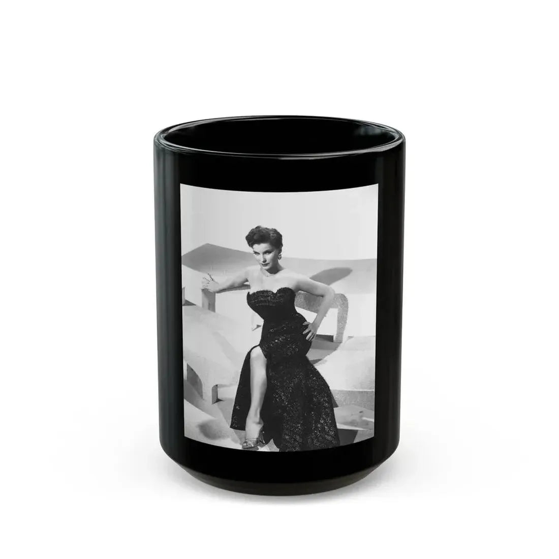 Debra Paget #218 - Vintage B&W 8x10 Full Body Glamour Dress Photo from late 50's (Vintage Female Icon) Black Coffee Mug 15oz - Go Mug Yourself