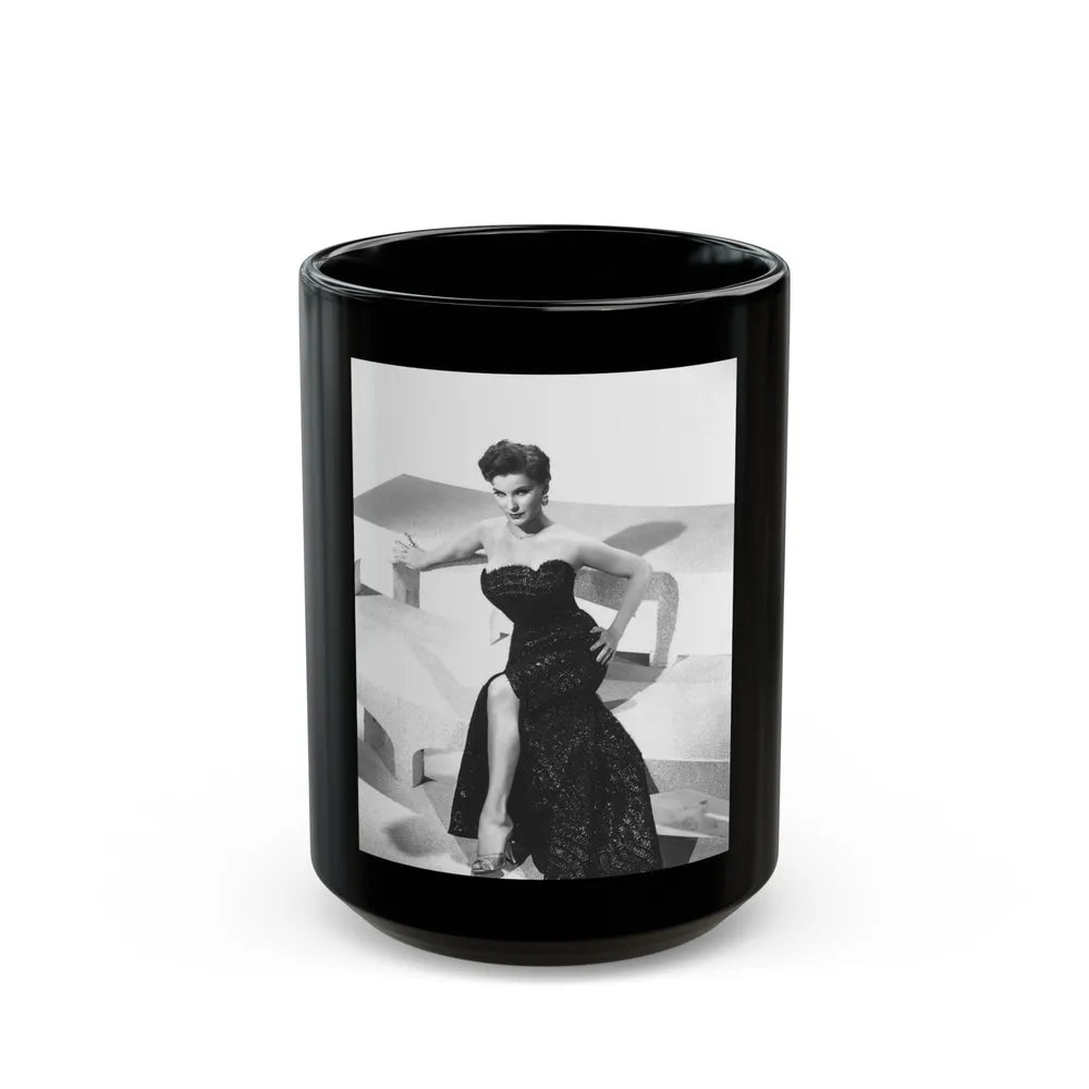 Debra Paget #218 - Vintage B&W 8x10 Full Body Glamour Dress Photo from late 50's (Vintage Female Icon) Black Coffee Mug-15oz-Go Mug Yourself