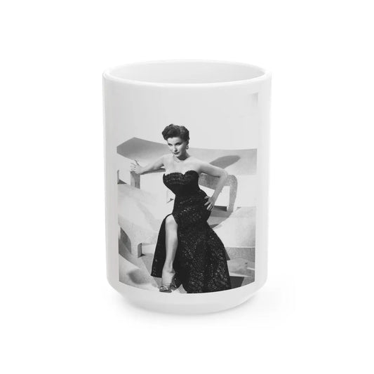 Debra Paget #218 - Vintage B&W 8x10 Full Body Glamour Dress Photo from late 50's (Vintage Female Icon) White Coffee Mug-15oz-Go Mug Yourself