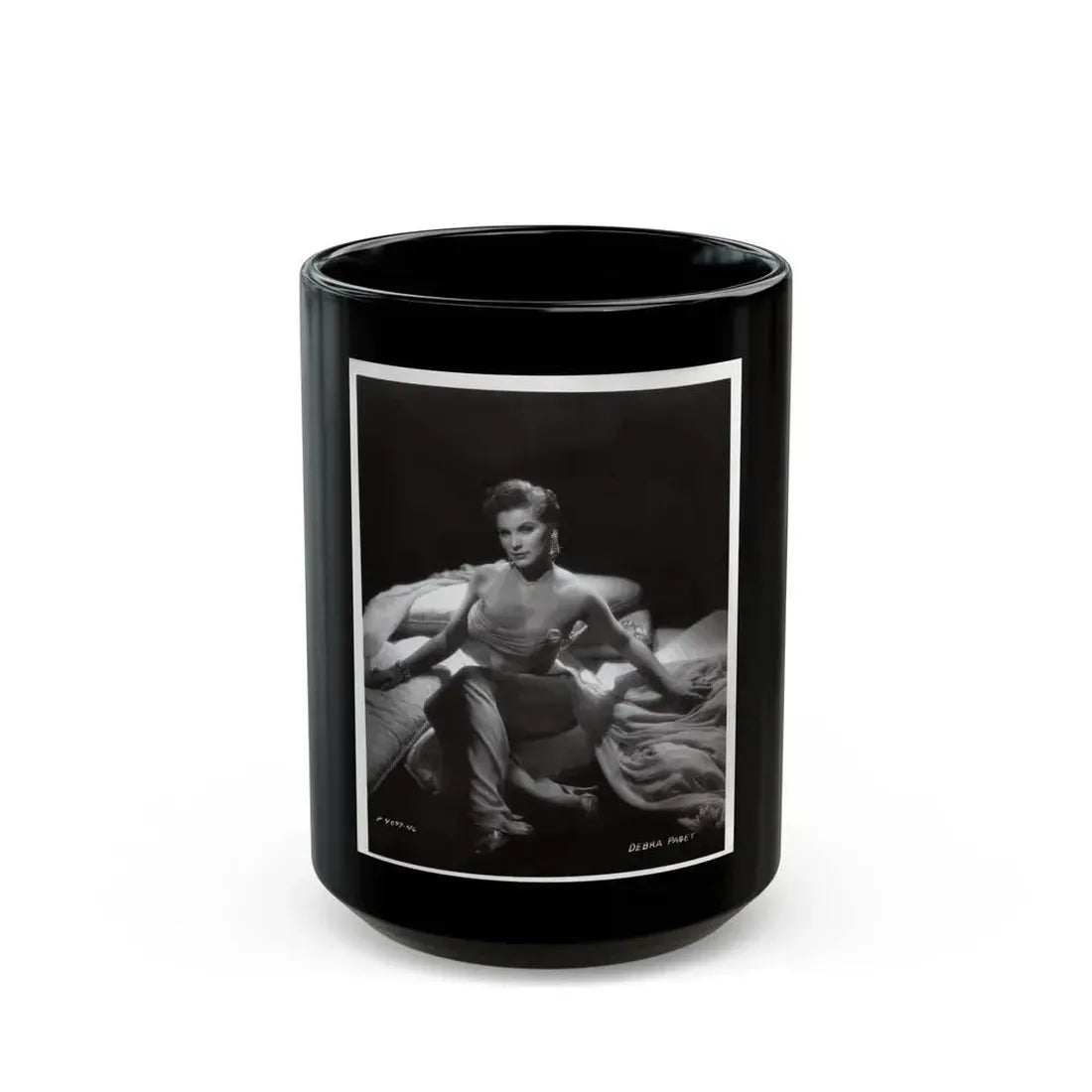 Debra Paget #233 - Vintage B&W 8x10 Full Body Glamour Dress Photo from late 50's 2 (Vintage Female Icon) Black Coffee Mug 15oz - Go Mug Yourself
