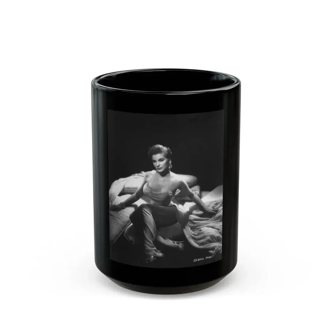 Debra Paget #233 - Vintage B&W 8x10 Full Body Glamour Dress Photo from late 50's (Vintage Female Icon) Black Coffee Mug 15oz - Go Mug Yourself